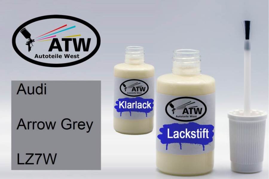 Audi, Arrow Grey, LZ7W: 20ml Lackstift + 20ml Klarlack - Set, von ATW Autoteile West.